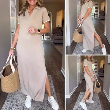 💕2025 - Le meilleur de l'été💕Robe longue t-shirt fendue sur le côté pour femme