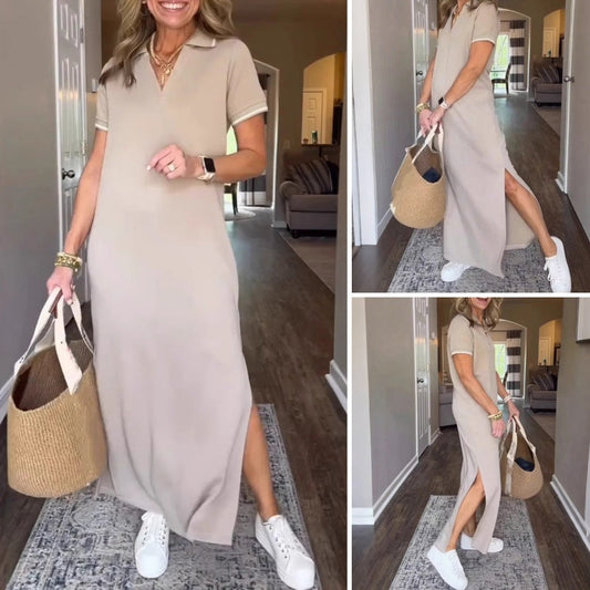 💕2025 - Le meilleur de l'été💕Robe longue t-shirt fendue sur le côté pour femme