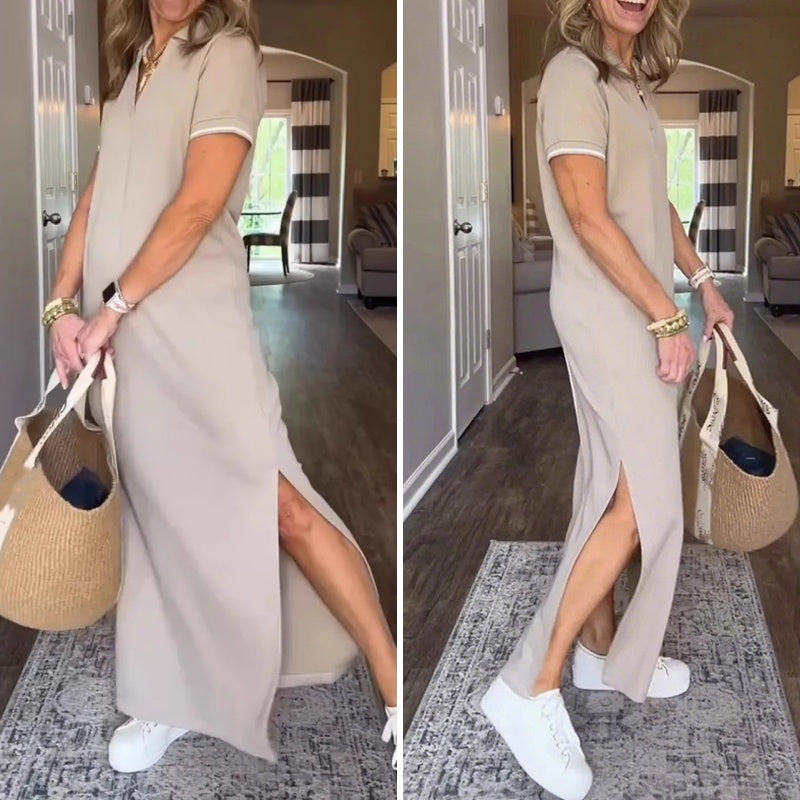 💕2025 - Le meilleur de l'été💕Robe longue t-shirt fendue sur le côté pour femme