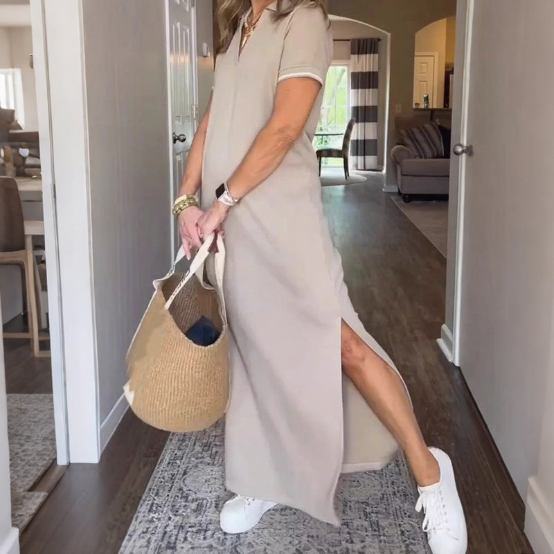 💕2025 - Le meilleur de l'été💕Robe longue t-shirt fendue sur le côté pour femme