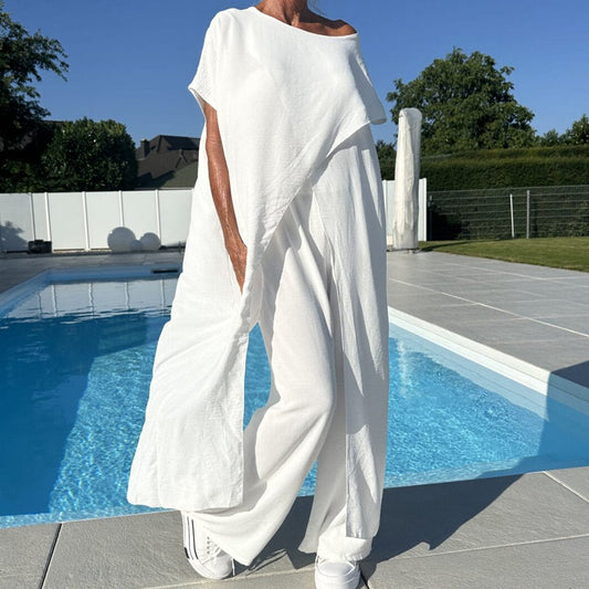 💃Meilleur vendeur - 55 % de réduction💃Ensemble d'un top et d'un pantalon décolletés unicolores