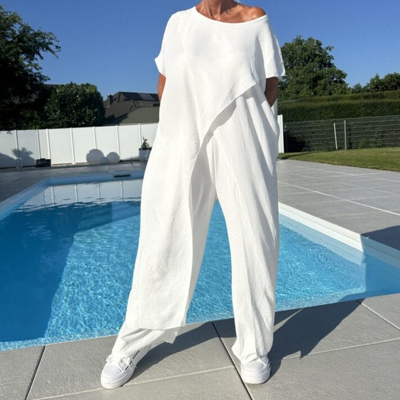 💃Meilleur vendeur - 55 % de réduction💃Ensemble d'un top et d'un pantalon décolletés unicolores