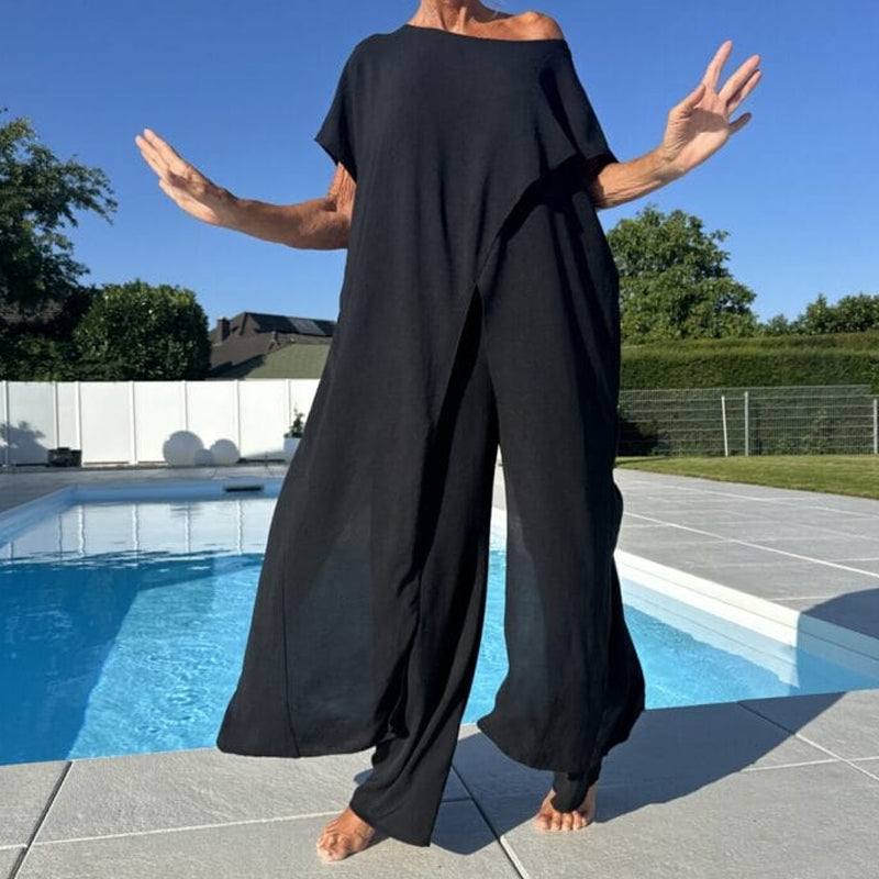 💃Meilleur vendeur - 55 % de réduction💃Ensemble d'un top et d'un pantalon décolletés unicolores