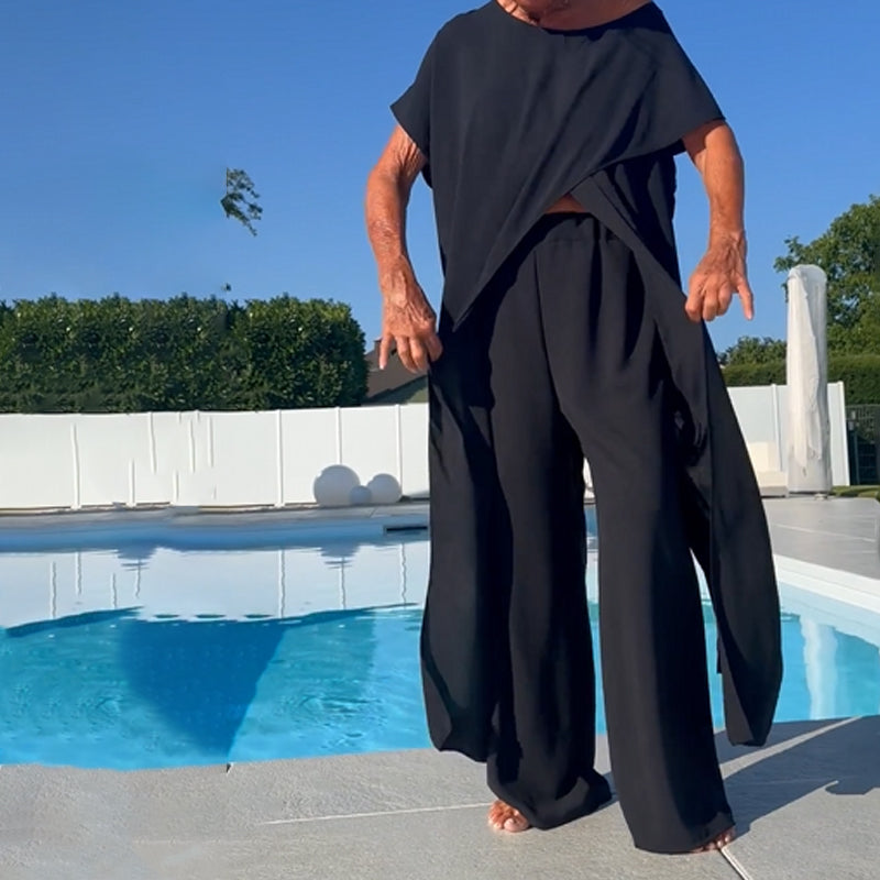 💃Meilleur vendeur - 55 % de réduction💃Ensemble d'un top et d'un pantalon décolletés unicolores