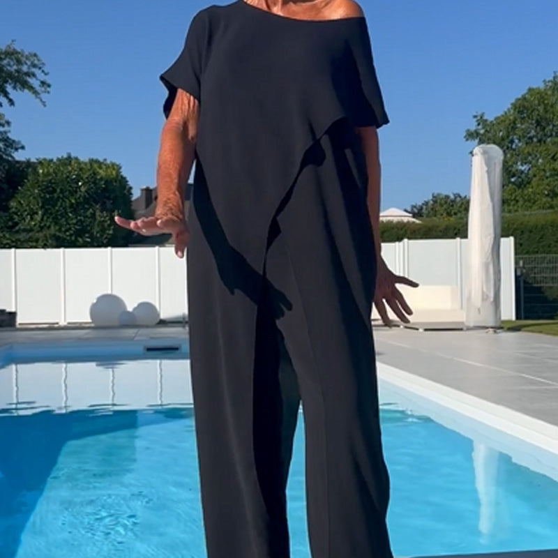 💃Meilleur vendeur - 55 % de réduction💃Ensemble d'un top et d'un pantalon décolletés unicolores
