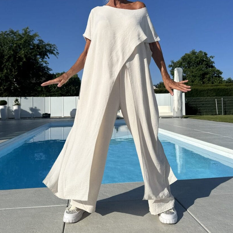 💃Meilleur vendeur - 55 % de réduction💃Ensemble d'un top et d'un pantalon décolletés unicolores