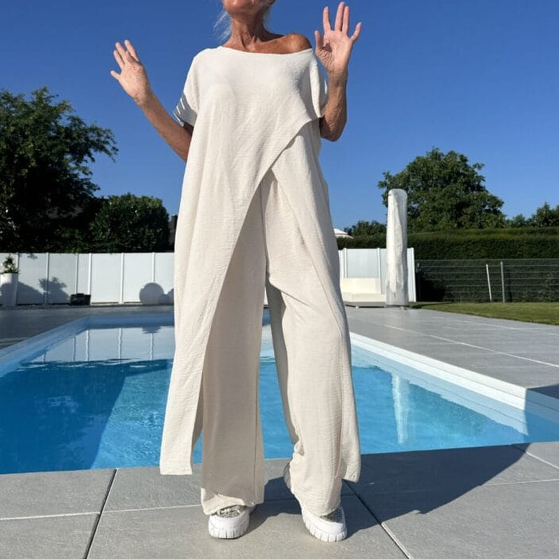 💃Meilleur vendeur - 55 % de réduction💃Ensemble d'un top et d'un pantalon décolletés unicolores