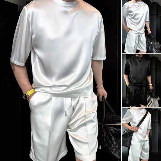 ⏳55% DE RÉDUCTION🔥Ensemble deux pièces haut et short décontractés en coton mercerisé de haute qualité pour hommes, couleur unie 【Coupe ample, convient à toutes les occasions】