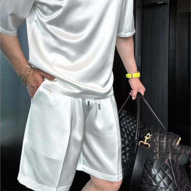 ⏳55% DE RÉDUCTION🔥Ensemble deux pièces haut et short décontractés en coton mercerisé de haute qualité pour hommes, couleur unie 【Coupe ample, convient à toutes les occasions】
