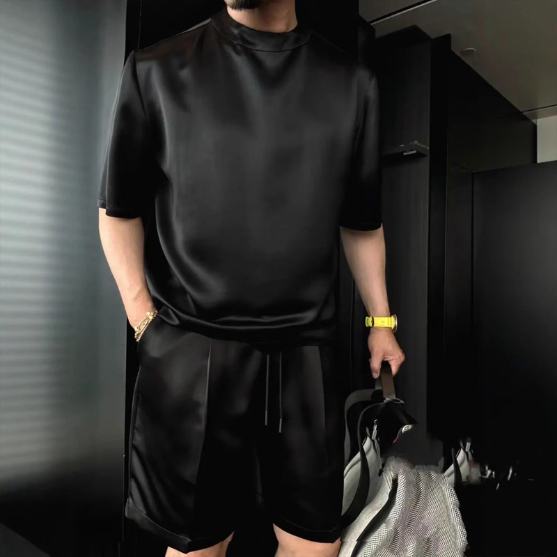 ⏳55% DE RÉDUCTION🔥Ensemble deux pièces haut et short décontractés en coton mercerisé de haute qualité pour hommes, couleur unie 【Coupe ample, convient à toutes les occasions】