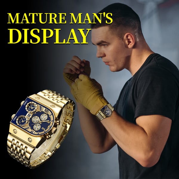 💼Montre homme business | Grand cadran 51 mm | Boucle déployante en or et acier | Étanche et élégante