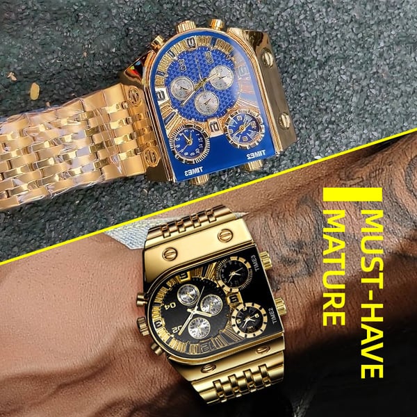 💼Montre homme business | Grand cadran 51 mm | Boucle déployante en or et acier | Étanche et élégante