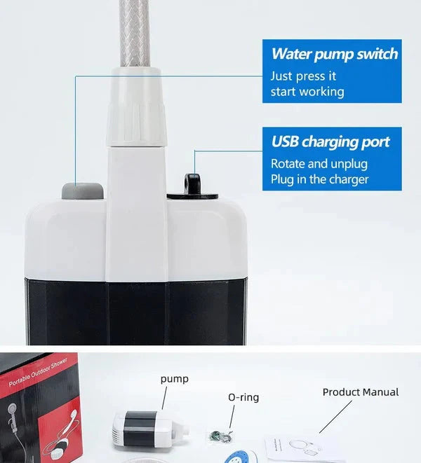 🚿Douche de camping portable à débit réglable – Pour un nettoyage facile et pratique à l'extérieur !✨