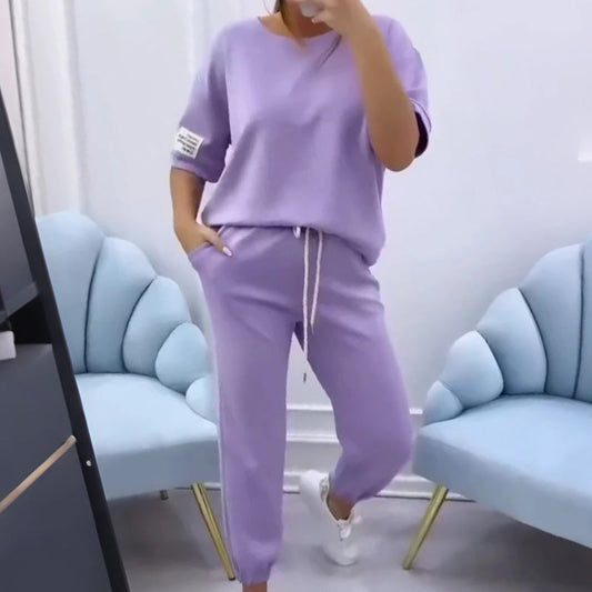 Nouveautés - Promotions🔥Ensemble haut et pantalon décontractés de couleur unie pour femme