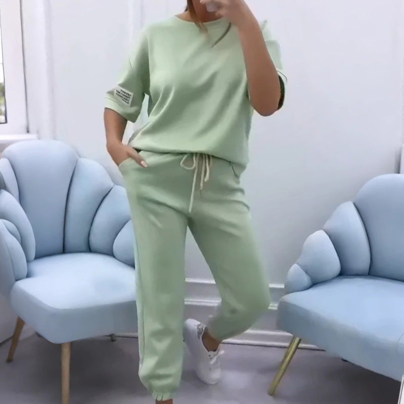 Nouveautés - Promotions🔥Ensemble haut et pantalon décontractés de couleur unie pour femme