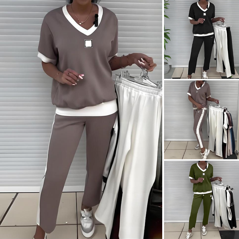 💜PROMOTION DU DERNIER JOUR - 55% DE RÉDUCTION💜Ensemble pantalon et top décontracté à col en V pour femmes