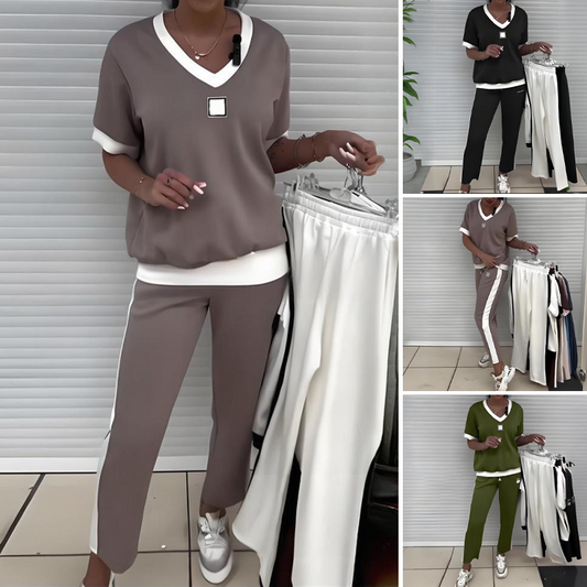 💜PROMOTION DU DERNIER JOUR - 55% DE RÉDUCTION💜Ensemble pantalon et top décontracté à col en V pour femmes