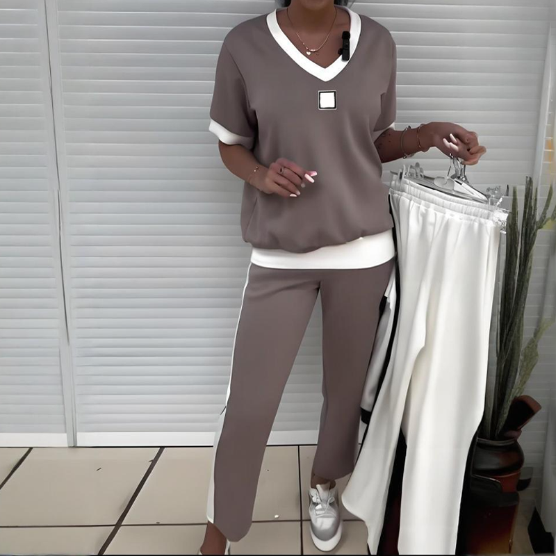 💜PROMOTION DU DERNIER JOUR - 55% DE RÉDUCTION💜Ensemble pantalon et top décontracté à col en V pour femmes