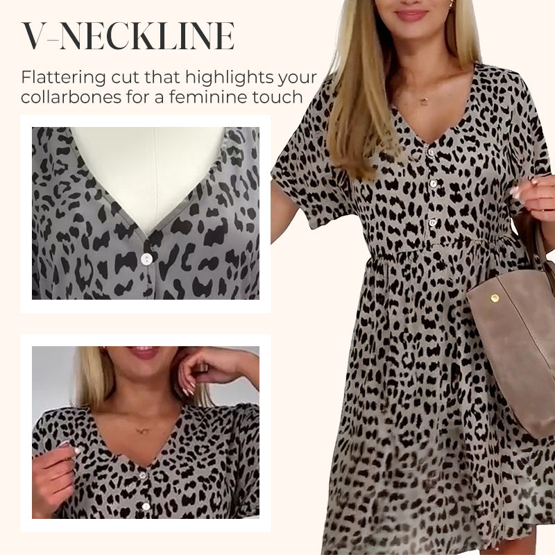 👗Robe décontractée à col en V et manches courtes👗