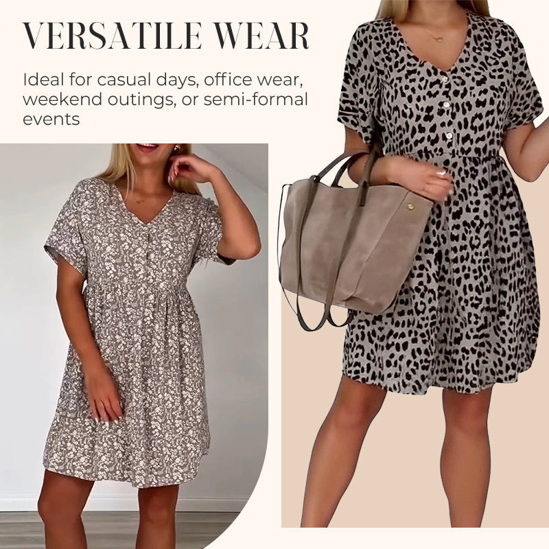 👗Robe décontractée à col en V et manches courtes👗