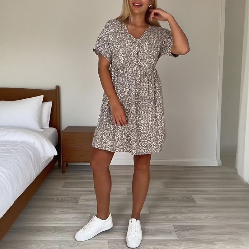👗Robe décontractée à col en V et manches courtes👗