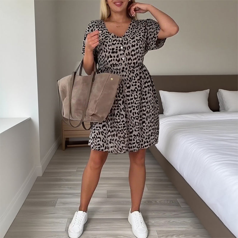 👗Robe décontractée à col en V et manches courtes👗
