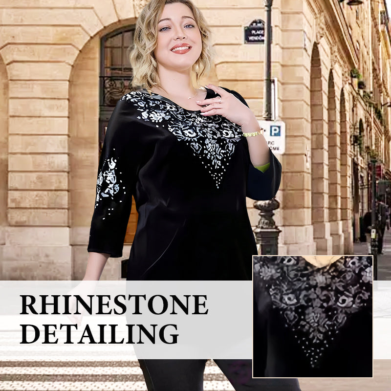 💃Nouveau design 2025🔥Ensemble top et pantalon en velours avec strass pour femme