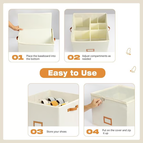 👟 50% DE RÉDUCTION! 🧺 Boîte de rangement en tissu pour chaussures – Pliable, respirante & anti-poussière – Idéale pour placard & chambre ✨