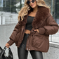 Promotion d'automne🍂Manteau matelassé tendance avec col en fausse fourrure
