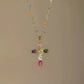 Collier avec Pendentif en Croix en Strass Colorés