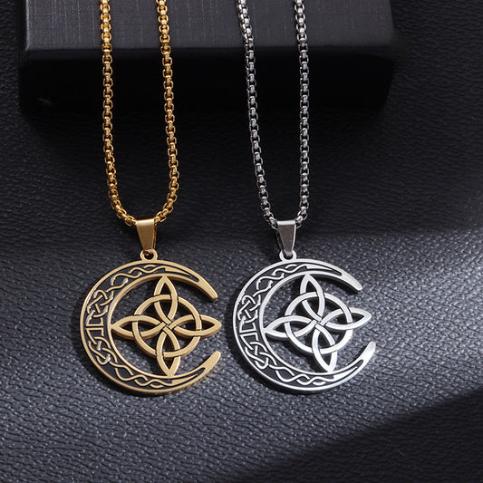 🔥 DERNIER JOUR – 60% DE RÉDUCTION !🌙 Collier Pendentif Lune Celtique – Acier Inoxydable, Unisexe & Symbolisme de Protection