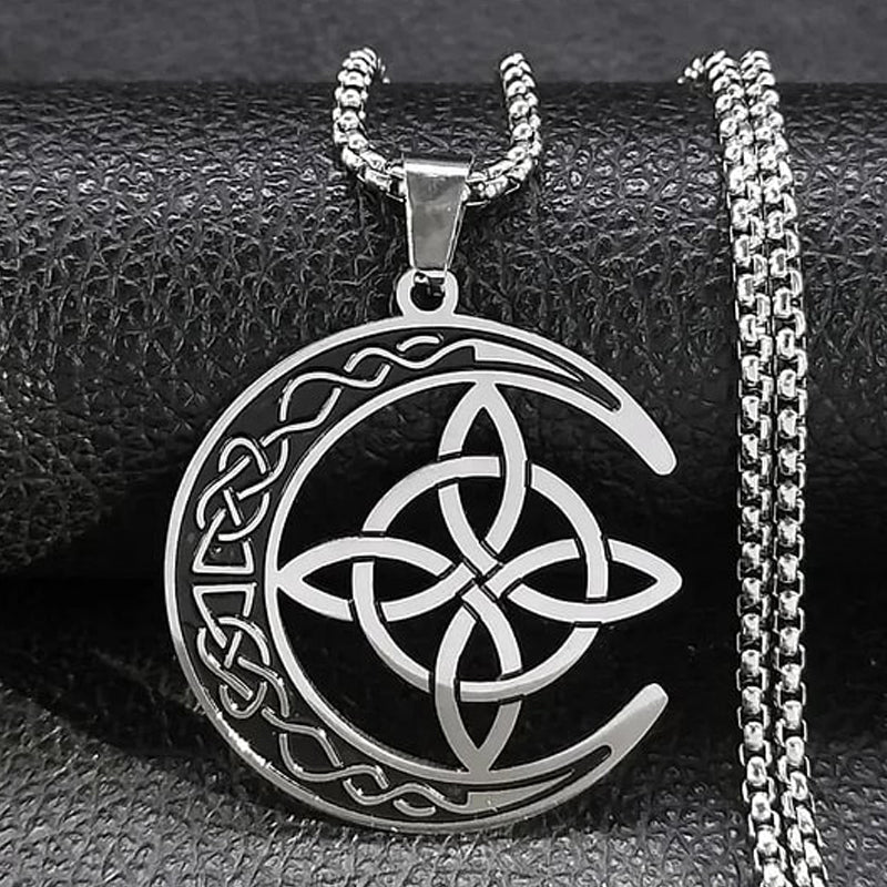 🔥 DERNIER JOUR – 60% DE RÉDUCTION !🌙 Collier Pendentif Lune Celtique – Acier Inoxydable, Unisexe & Symbolisme de Protection