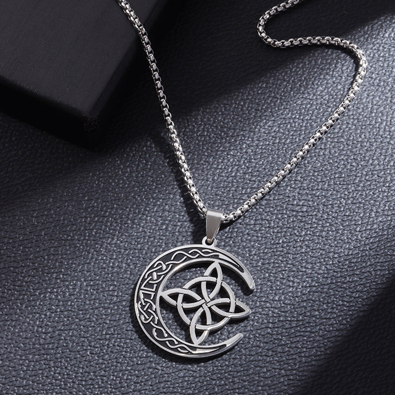 🔥 DERNIER JOUR – 60% DE RÉDUCTION !🌙 Collier Pendentif Lune Celtique – Acier Inoxydable, Unisexe & Symbolisme de Protection