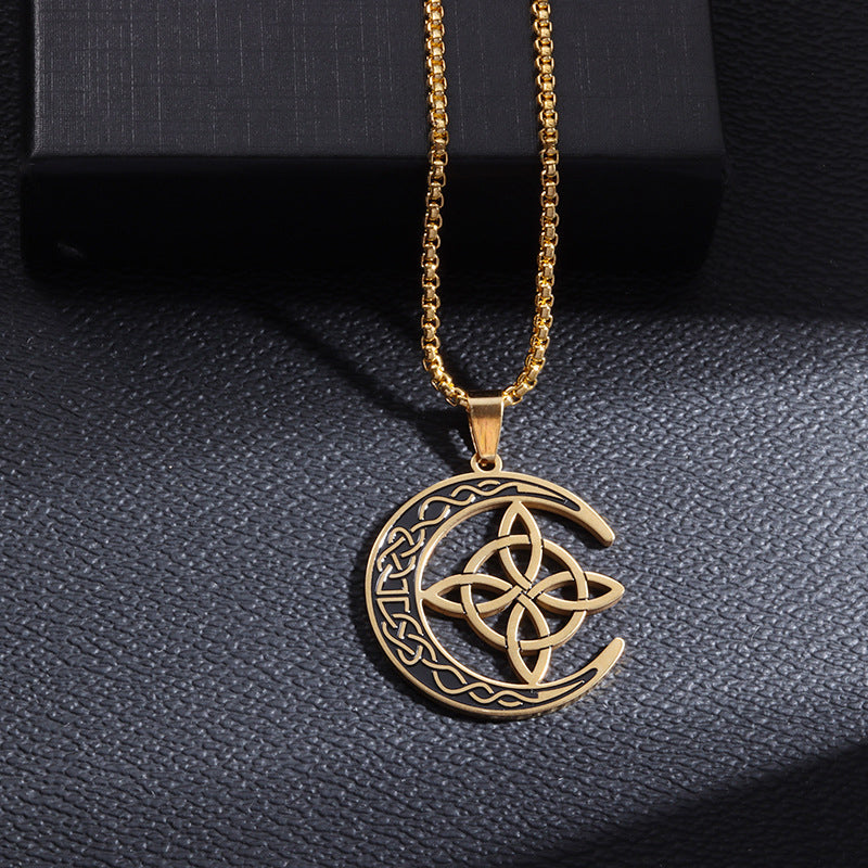 🔥 DERNIER JOUR – 60% DE RÉDUCTION !🌙 Collier Pendentif Lune Celtique – Acier Inoxydable, Unisexe & Symbolisme de Protection