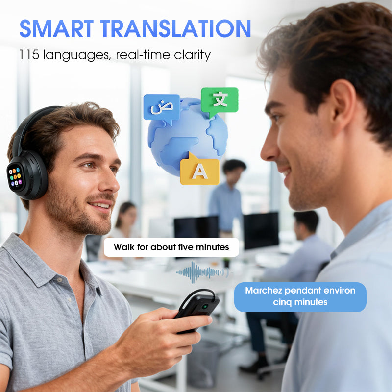 🎧 60% de réduction! ✨ Casque Bluetooth IA - Écran LCD intelligent et assistant vocal avec qualité sonore premium pour la musique et les appels 📱✨