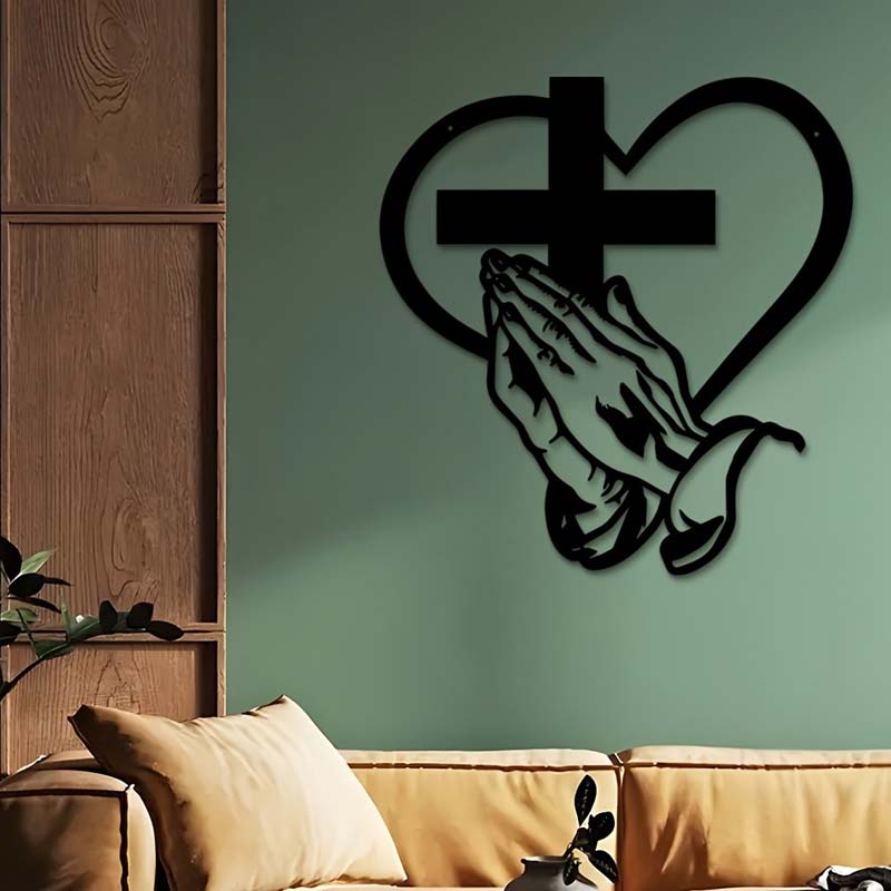 ✝️ Décoration Murale Chrétienne Cœur-Croix - Alliage Métallique Élégant, Symbole de Foi et d'Amour - Installation Facile, Idée Cadeau Significative