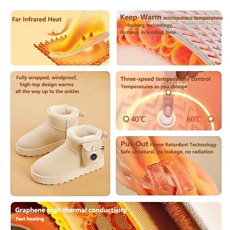 🔈🔈Promo exclusive✨❄️Bottes de neige chauffantes électriques rechargeables-💧Imperméabilisation recouverte de cuir+⚡réglage de la température en 3 étapes