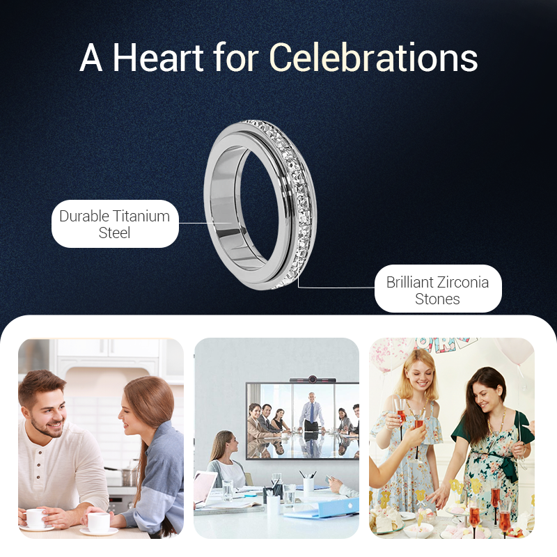📢📢60% DE RÉDUCTION !!! 🎅Bague tournante en acier titane avec zircone