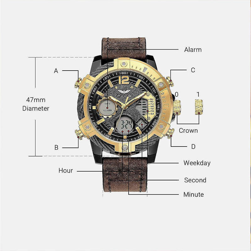 ⌚Montre de sport à quartz multifonctionnelle à double affichage pour homme, étanche à 3 ATM