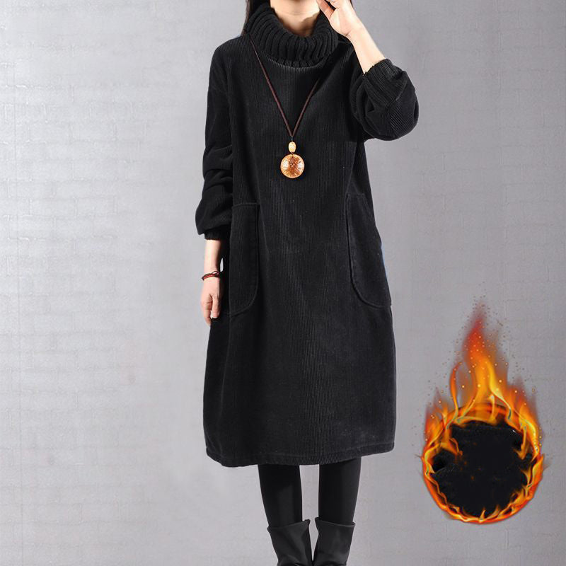 📢📢60 % de réduction !!!🎅👗 Robe Longue Femme en Velours Côtelé - Coupe Ample & Col Haut | Confort Douillet Absolu, Livraison Rapide 📦🍂