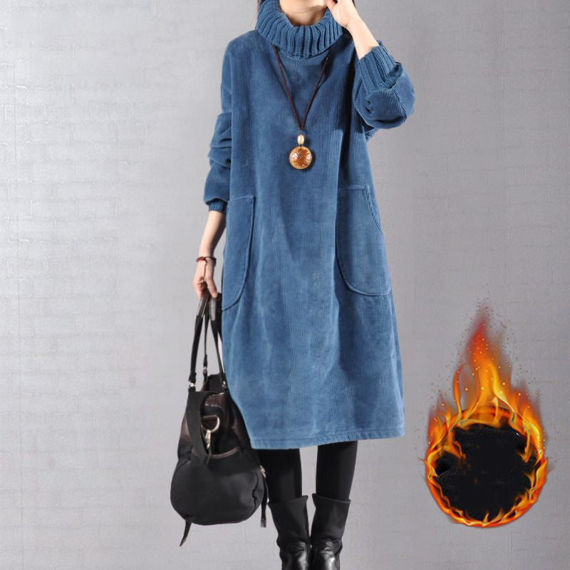 📢📢60 % de réduction !!!🎅👗 Robe Longue Femme en Velours Côtelé - Coupe Ample & Col Haut | Confort Douillet Absolu, Livraison Rapide 📦🍂