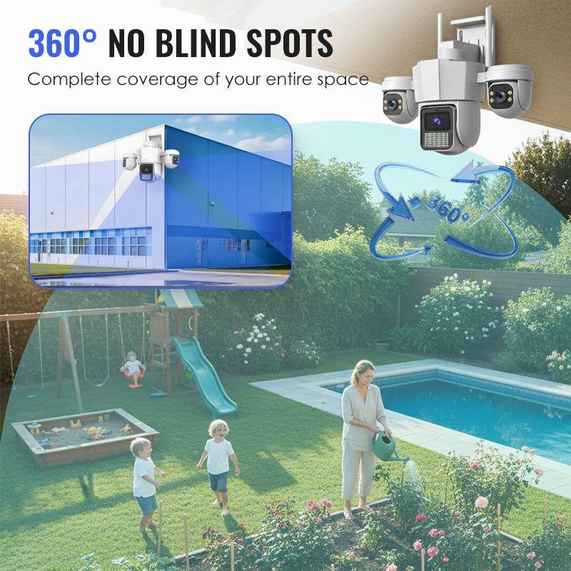 👁️ Vue panoramique à trois yeux, aucune zone d'angle mort | Caméra de sécurité PTZ intelligente à 360° 🚀
