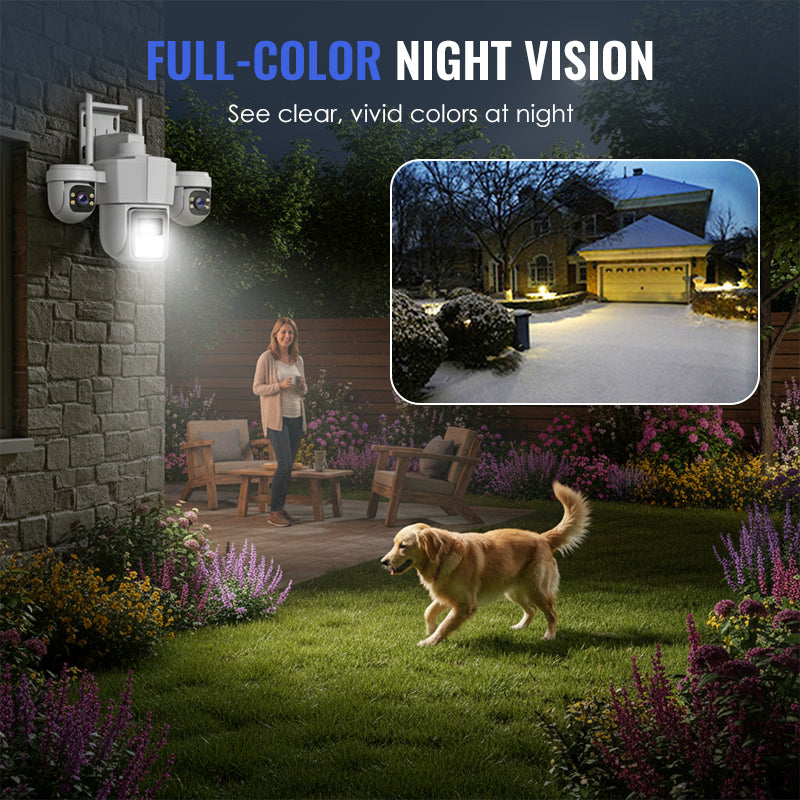 👁️ Vue panoramique à trois yeux, aucune zone d'angle mort | Caméra de sécurité PTZ intelligente à 360° 🚀