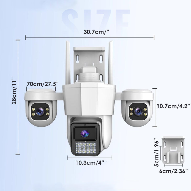 👁️ Vue panoramique à trois yeux, aucune zone d'angle mort | Caméra de sécurité PTZ intelligente à 360° 🚀