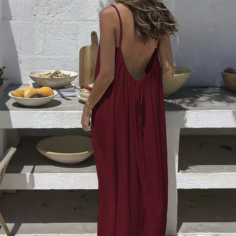 💃Offre spéciale dernier jour – 60 % de réduction ✨️Robe longue décontractée à bretelles spaghetti et dos nu pour femmes