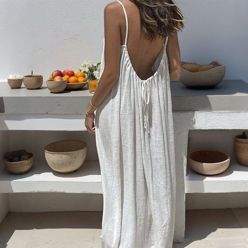 💃Offre spéciale dernier jour – 60 % de réduction ✨️Robe longue décontractée à bretelles spaghetti et dos nu pour femmes