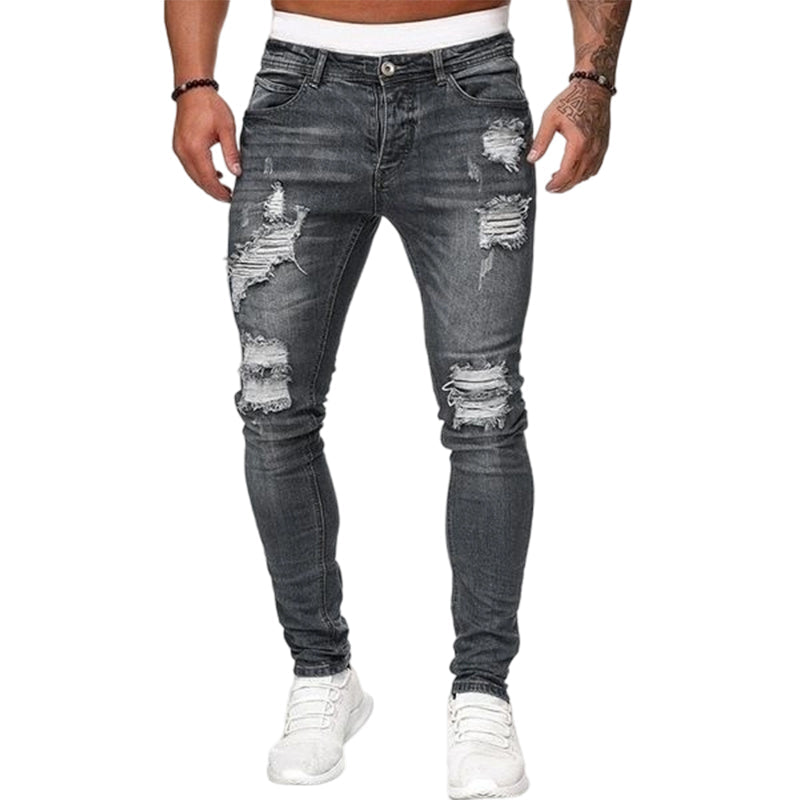 👖60 % DE RÉDUCTION ! 🔥 Jean skinny délavé stylé pour homme – Coupe slim fuselée, coton respirant et détails déchirés tendance