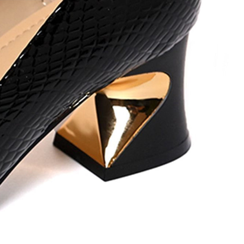 👠 Escarpins à talons carrés en imitation peau de serpent pour femmes – Bout carré, détail métallique et confort optimal toute la journée ✨