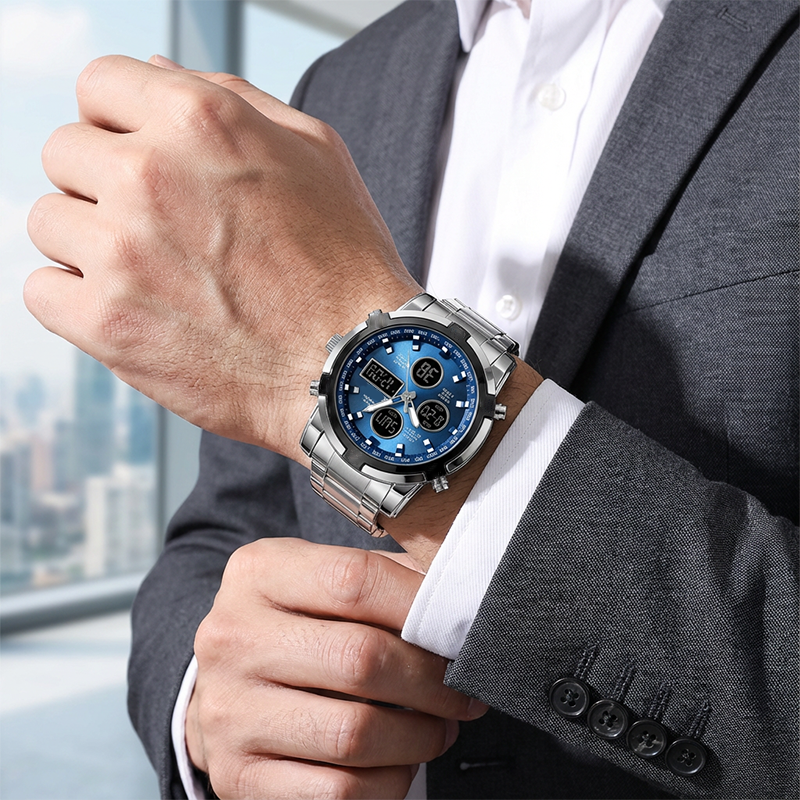 📢📢60% DE RÉDUCTION !! ⏰ Montre Analogique-Numérique Militaire Étanche pour Hommes – 48mm, Multifonction & Bracelet en Acier Inoxydable ! 🕰️💪