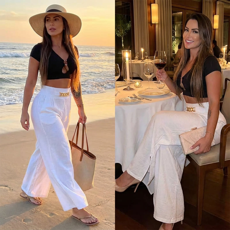 👖 60 % DE RÉDUCTION ! 💃 Pantalon femme – Taille haute, jambes larges, ceinture accentuée et style polyvalent ✨